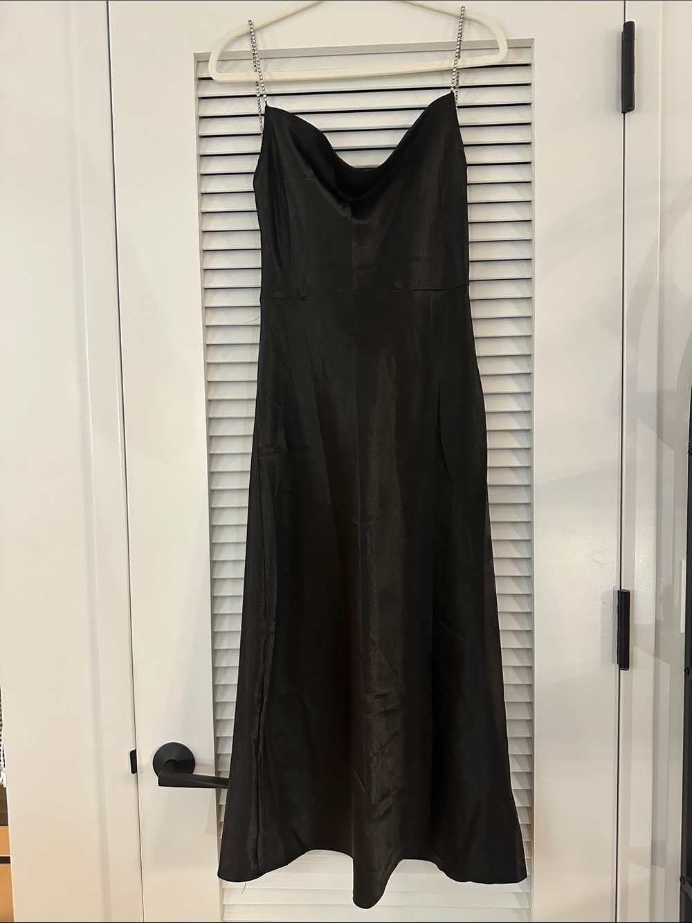 Dorothy Perkins Black Satin Style Cowl Midi Dress with Chain Straps